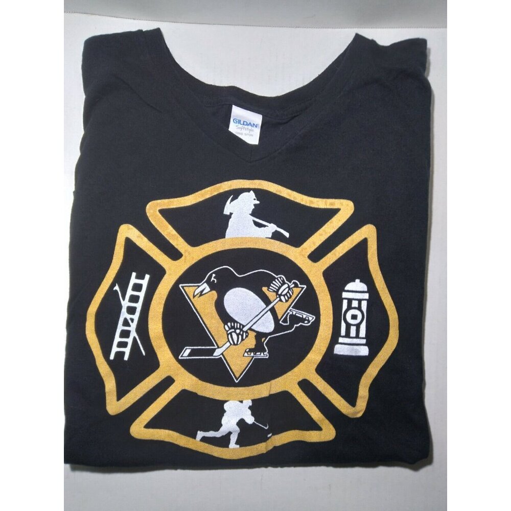 PITTSBURGH PENGUINS HOCKEY SOFT STYLE V NECK T-SHIRT SIZE L
